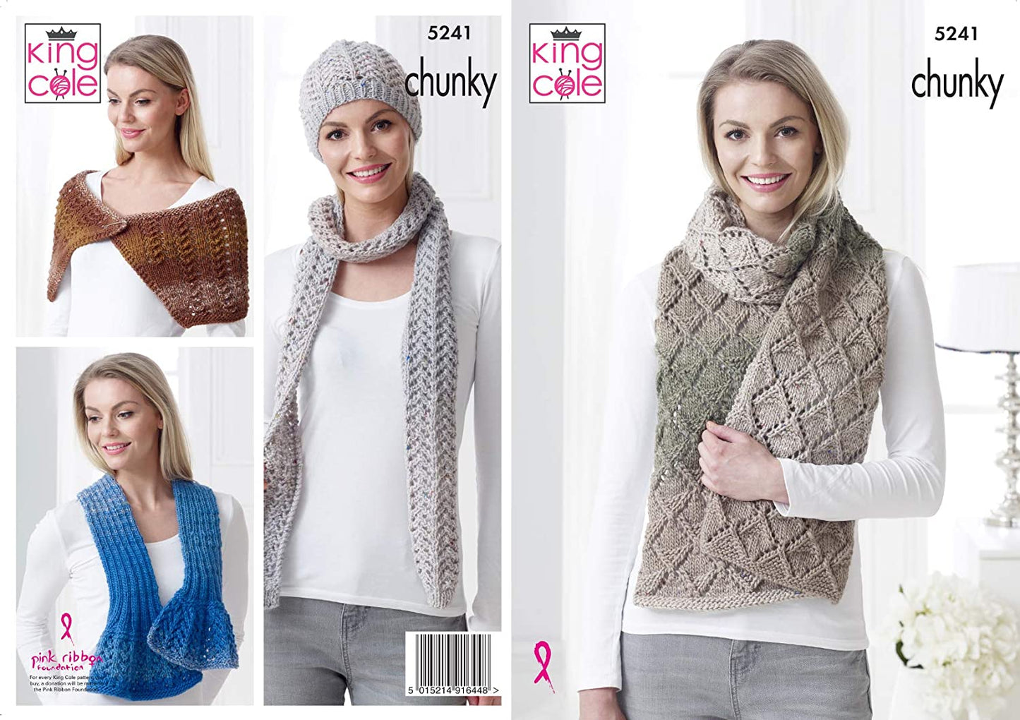 King Cole Knitting Pattern Womens Hat Scarves and Wrap ine Twirly Tweed Chunky