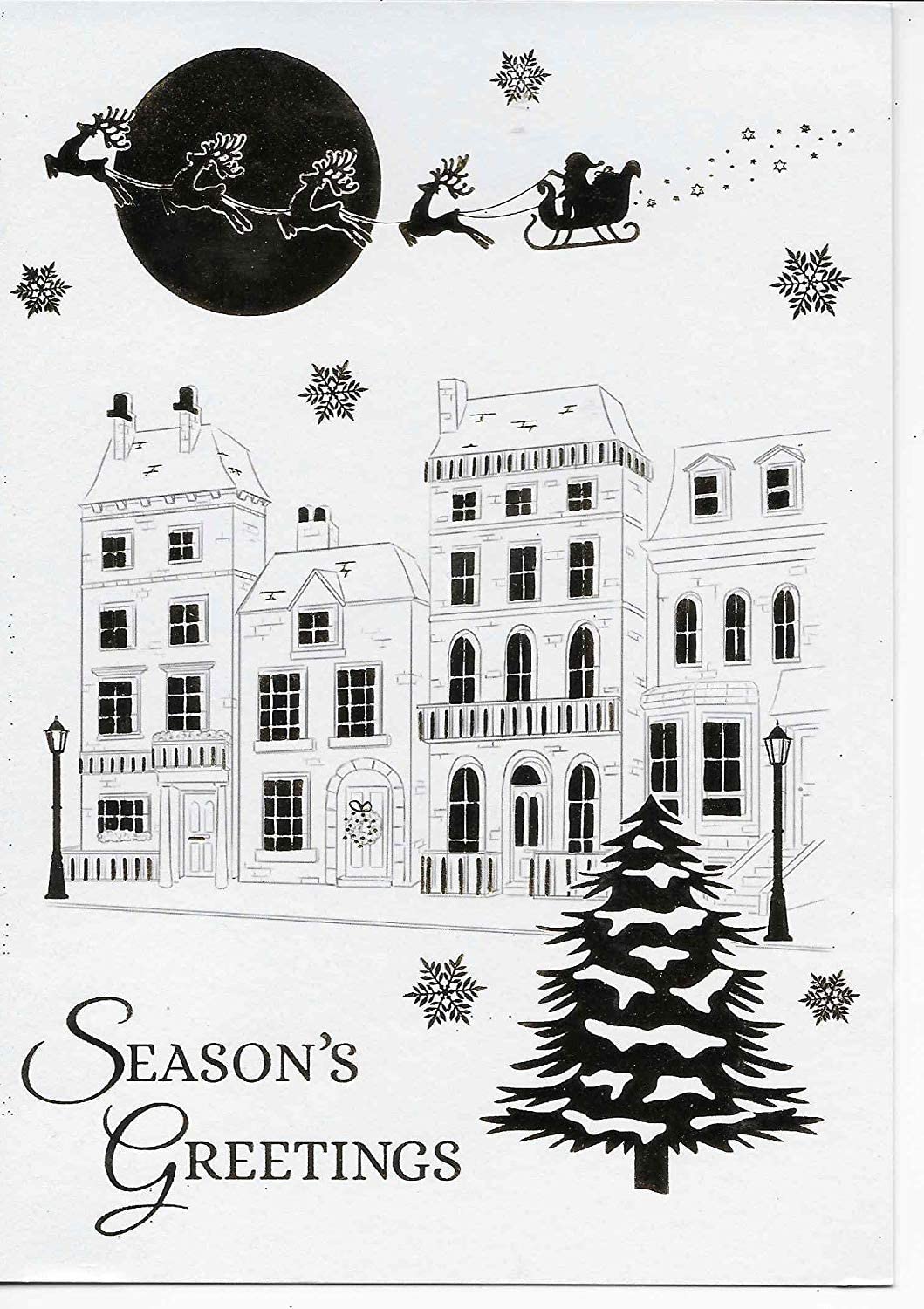 Pack of 8 Christmas Cards - Gold Houses - 2 Designs 4 of Each