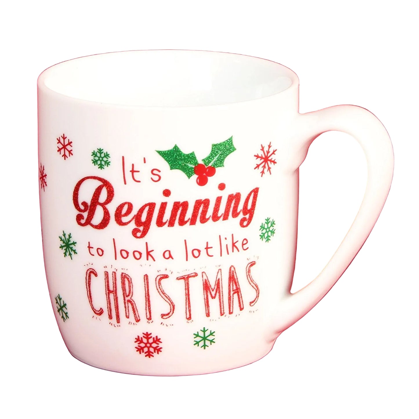 Festive Red, White & Green IT'S BEGINNING TO LOOK A LOT LIKE CHRISTMAS Mug / Cup - ceramic Christmas mug for tea / coffee / hot chocolate - hanrattycraftsgifts.co.uk