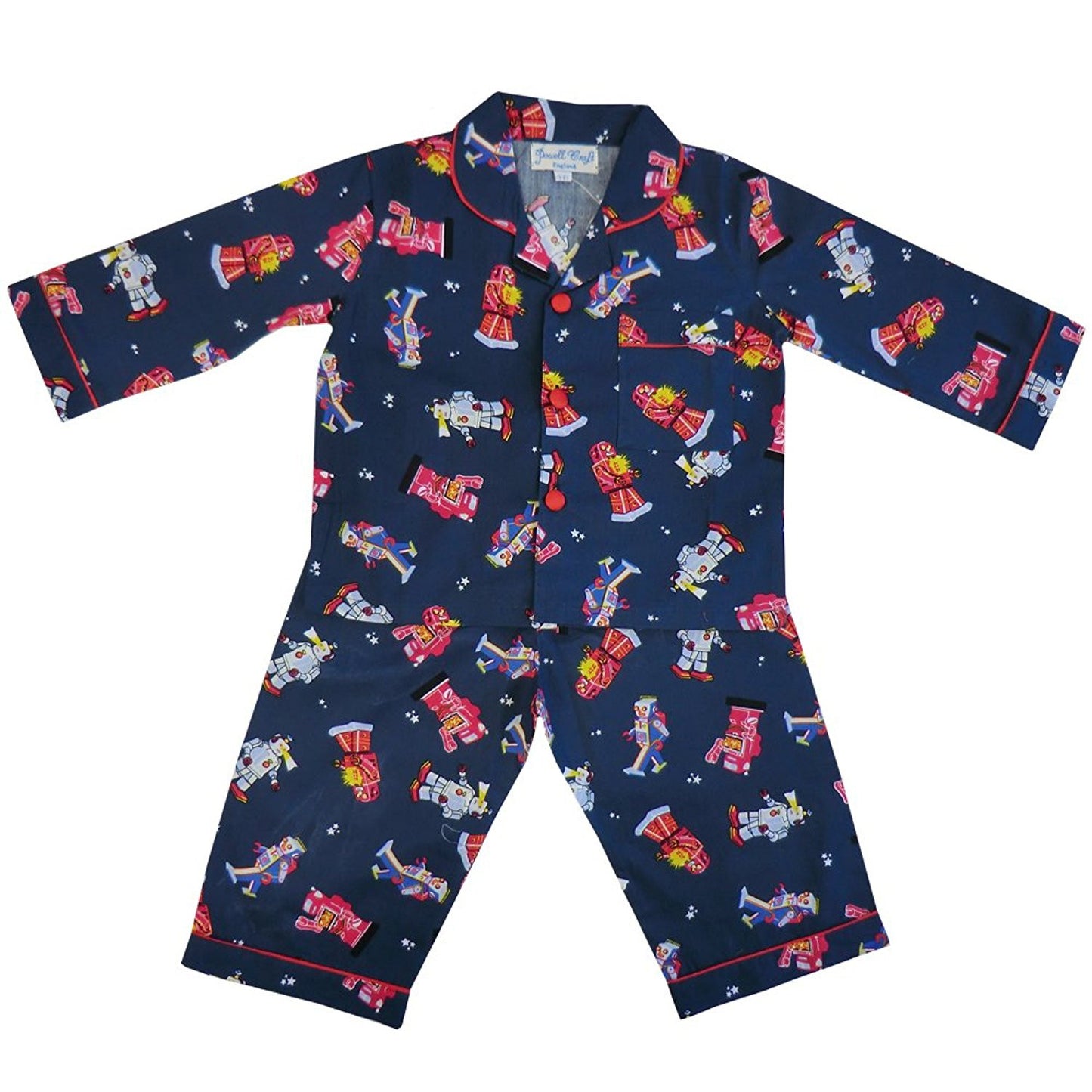 Powell Craft Big Boys Cotton Robot Pyjamas. navy - hanrattycraftsgifts.co.uk