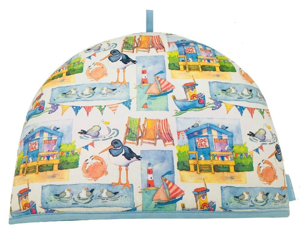 Cotton Tea Cosy Coastal Seaside Design by Emma Ball - hanrattycraftsgifts.co.uk