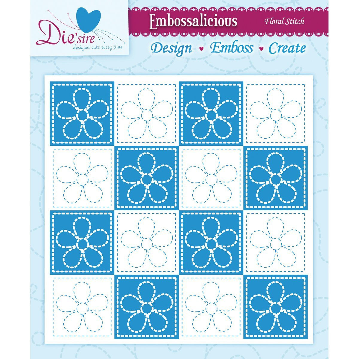 Die'sire embossalicious FLORAL STITCH 6" x 6" embossing folder - hanrattycraftsgifts.co.uk