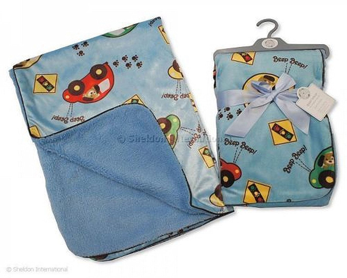 Mink Baby Blanket/Wrap With Decorative Car: 75 x 100 cm - bw-112-908 - hanrattycraftsgifts.co.uk