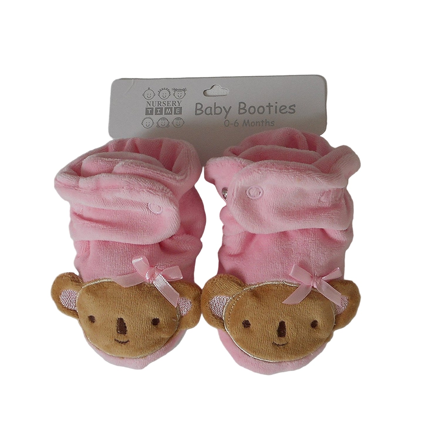 Pair of Pink Baby Girl Newborn Velour Bear Booties 0 - 6 Months - hanrattycraftsgifts.co.uk