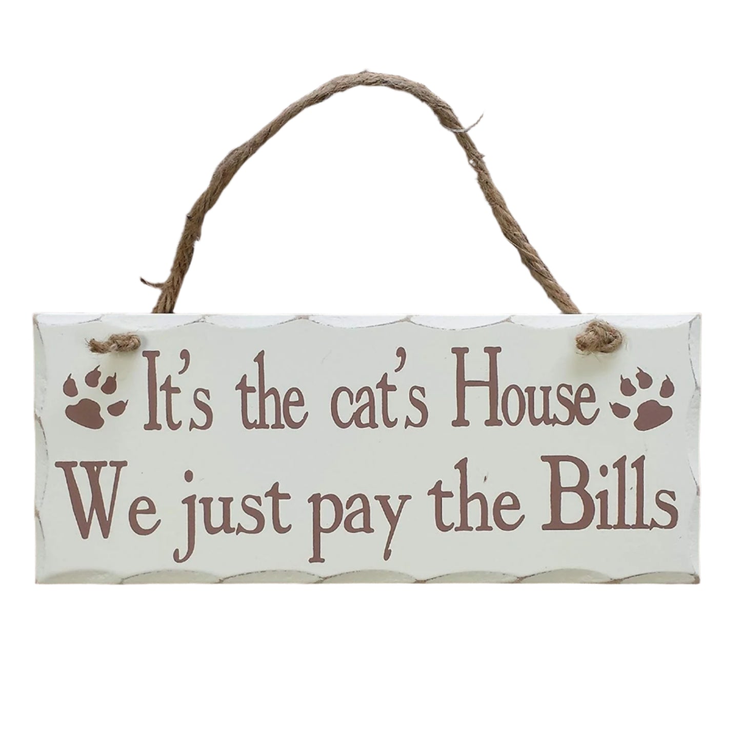 Rectangular Wooden Shabby White Distressed Wooden Wall Plaque on rope pet dog or cat lovers - hanrattycraftsgifts.co.uk