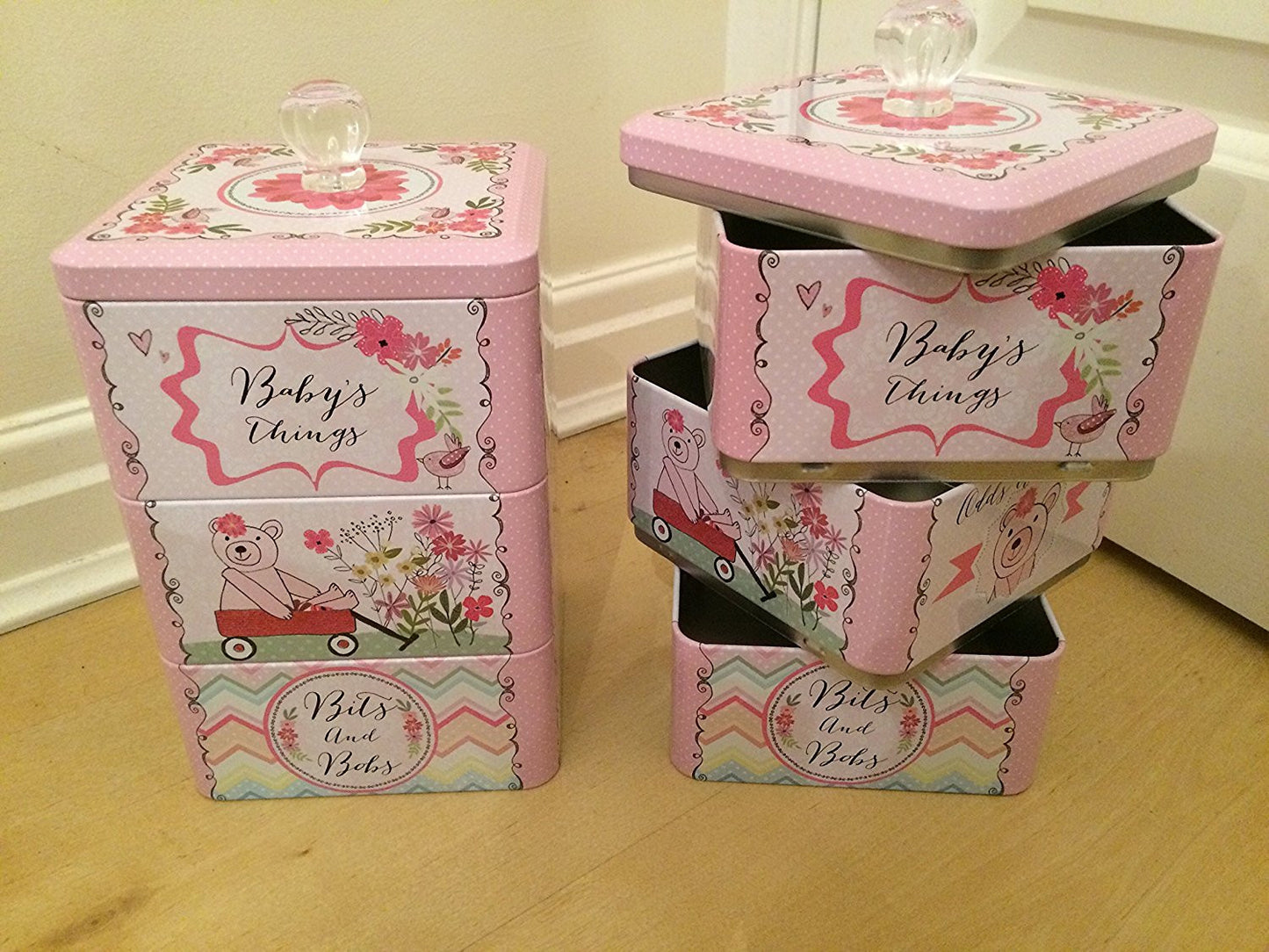 Peel & Sardine "Baby Girl Things Bear" Stacking Tin - hanrattycraftsgifts.co.uk