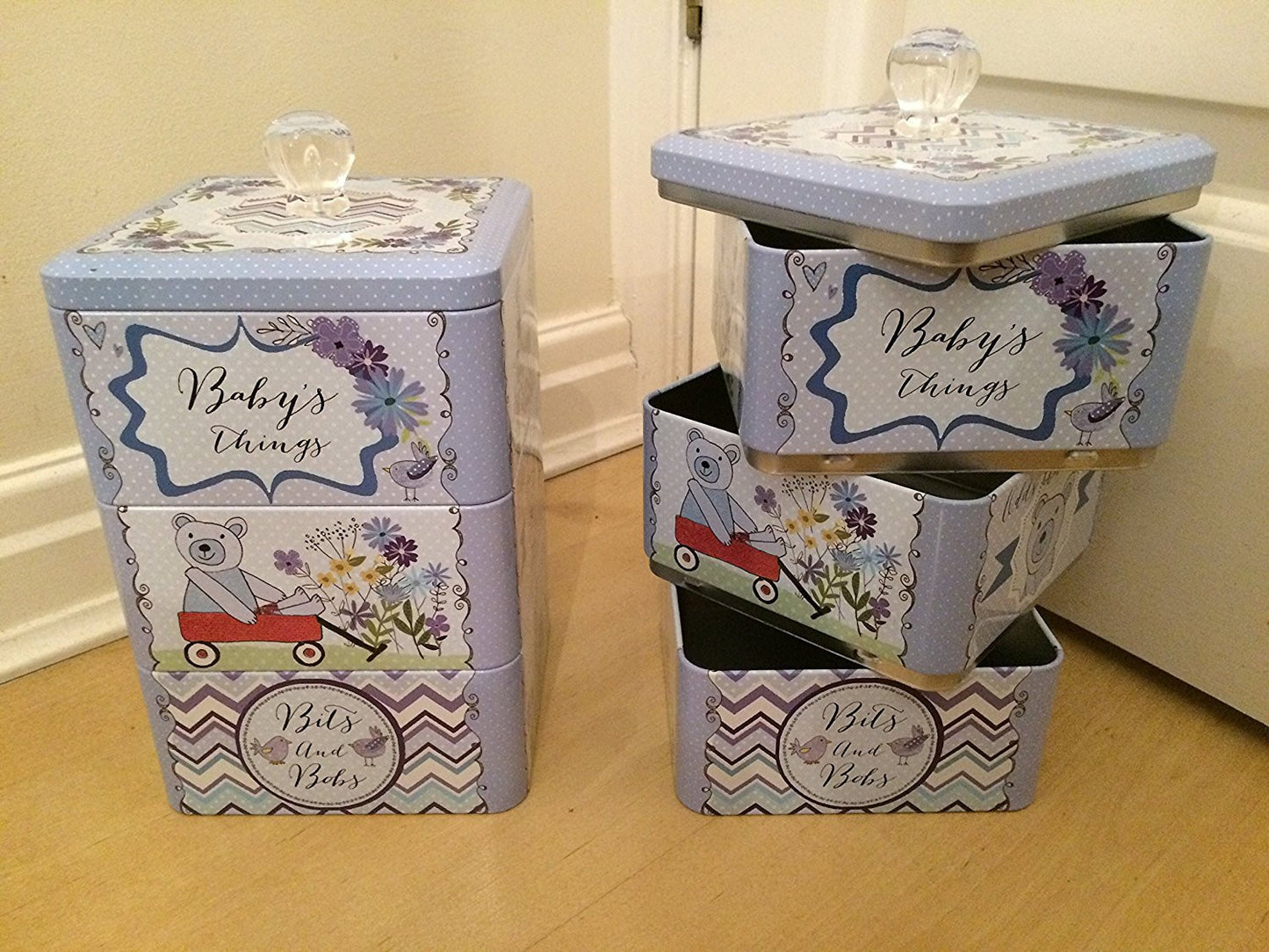 Peel & Sardine "Baby Boy Things Bear" Stacking Tin - hanrattycraftsgifts.co.uk