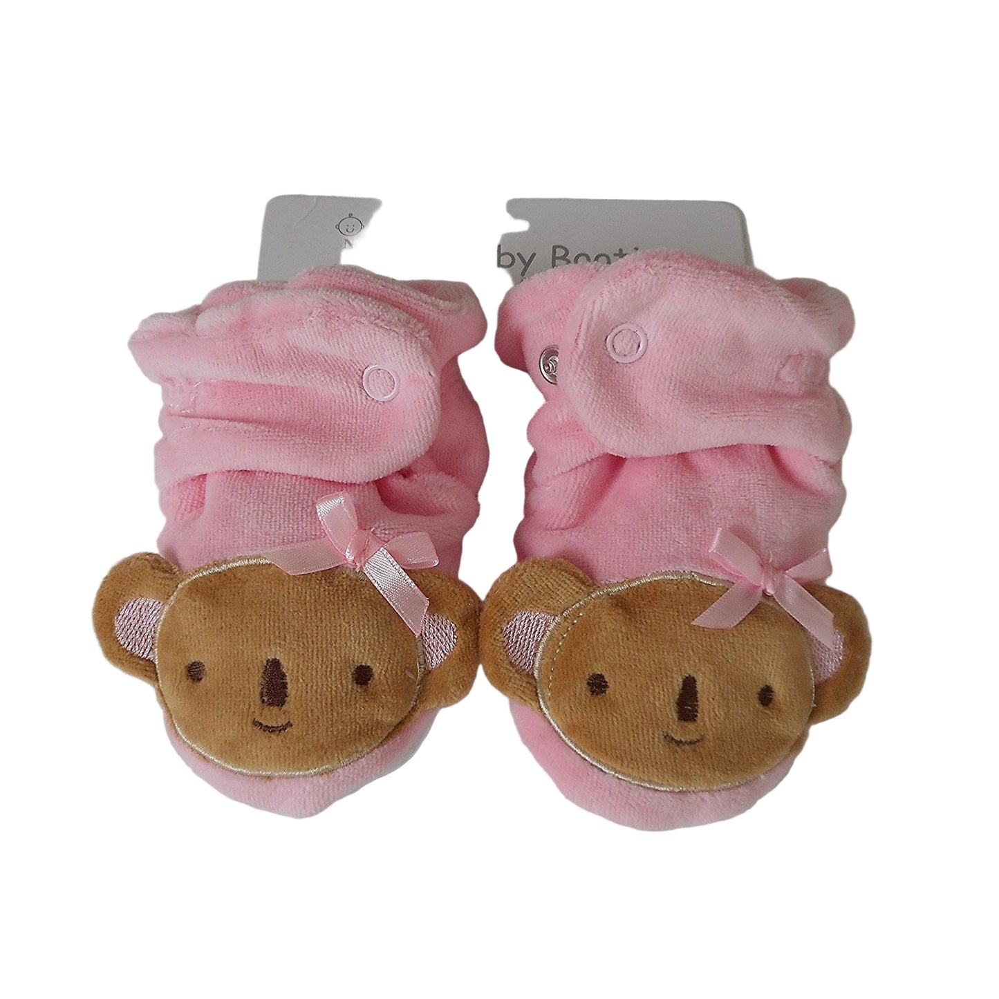 Pair of Pink Baby Girl Newborn Velour Bear Booties 6 - 12 Months - hanrattycraftsgifts.co.uk