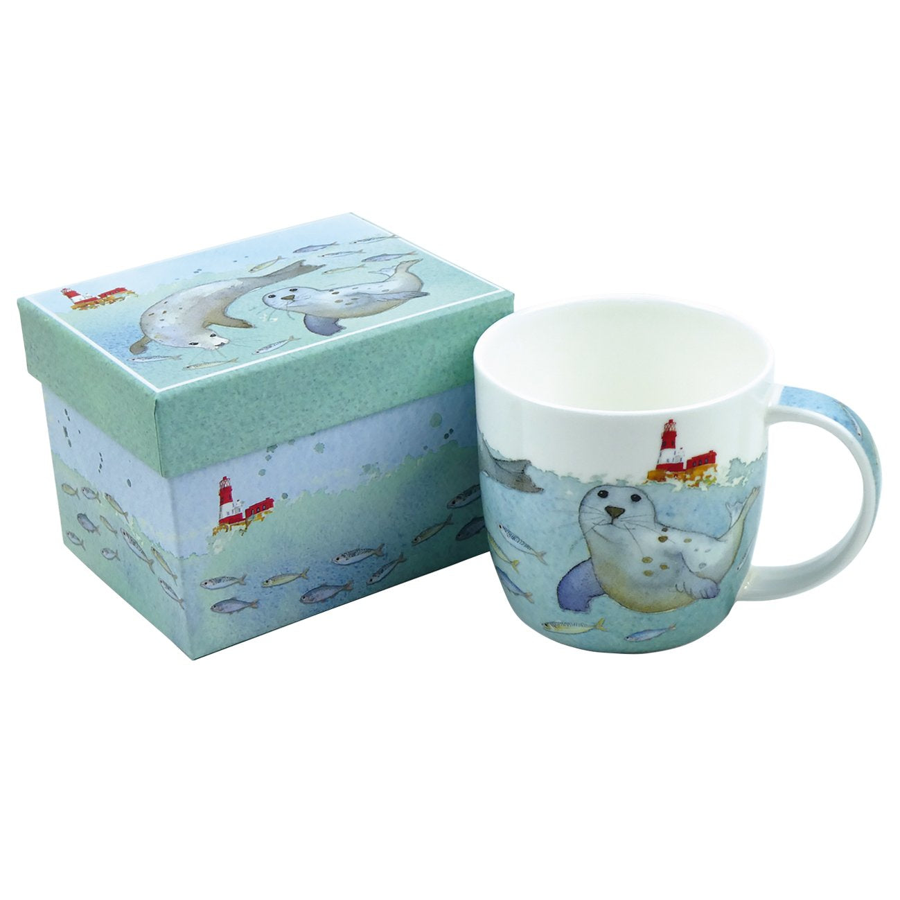 SWIMMING SEALS BONE CHINA MUG WITH GIFT BOX