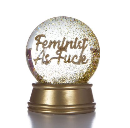 Boxer Gifts Feminist As F**k Novelty Glitter Snow Globe Ornament | Fun Christmas & Birthday Gift For Her, Gold