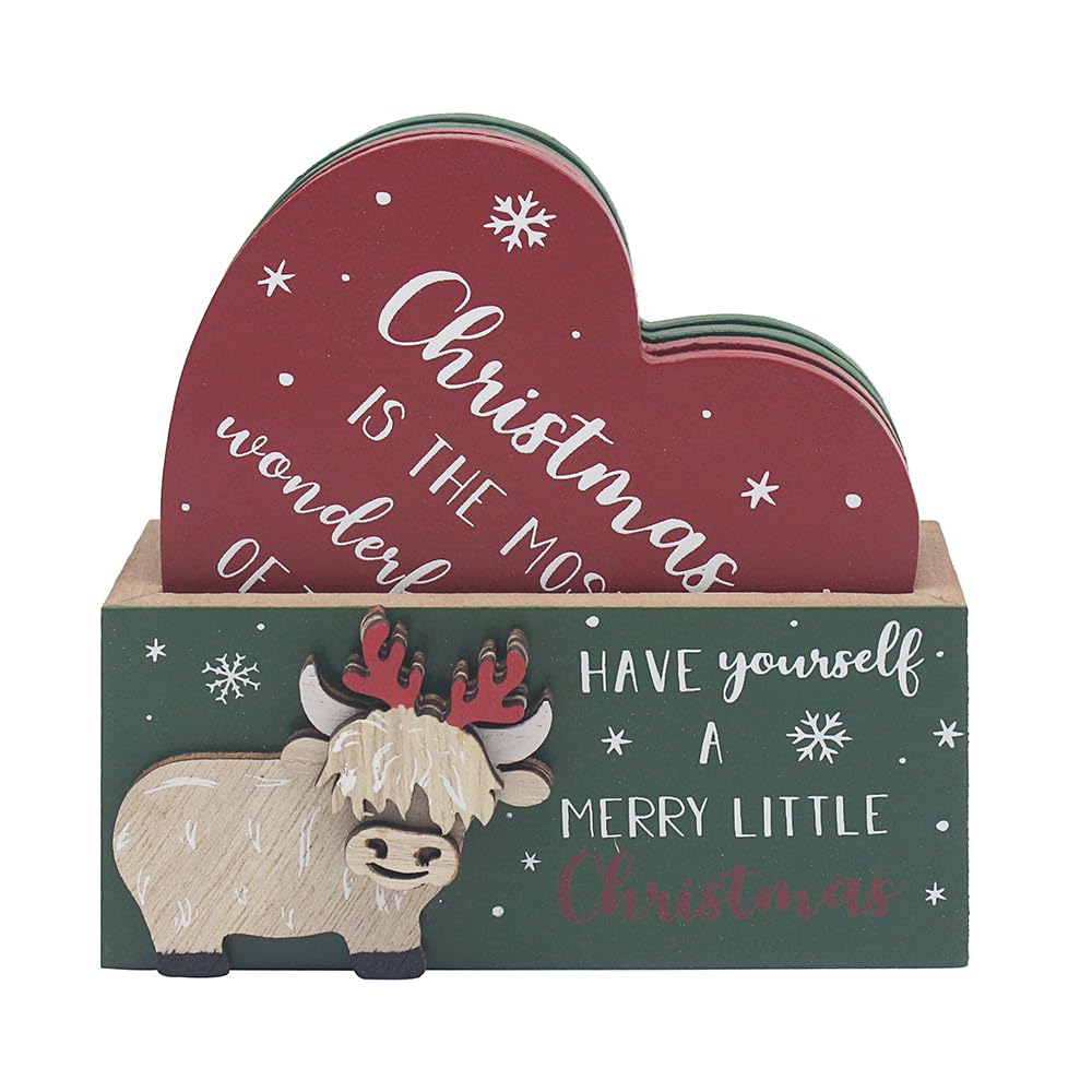 The Leonardo Collection Xmas Highland Cow Coasters – Set of 4 For Home & Office | Stylish Drink Mat For Kitchen & Dining | Durable Drink Coasters For Tabletops | Decorative Home Accessories for Drinks