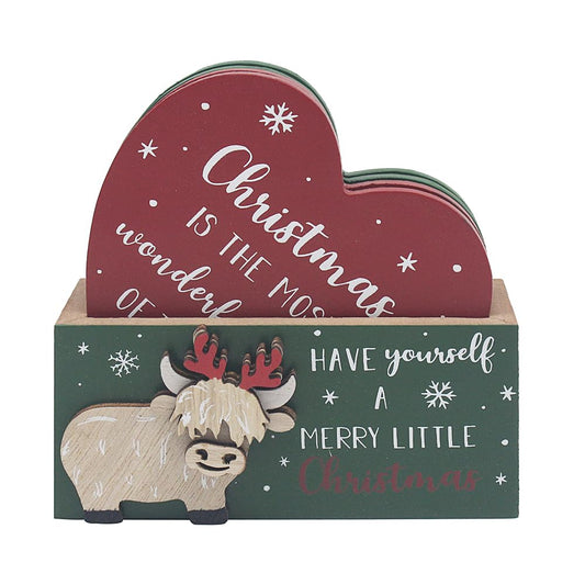 The Leonardo Collection Xmas Highland Cow Coasters – Set of 4 For Home & Office | Stylish Drink Mat For Kitchen & Dining | Durable Drink Coasters For Tabletops | Decorative Home Accessories for Drinks