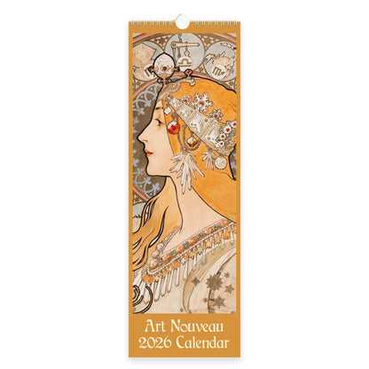 Art Nouveau Slim 2026 Wall Calendar | Monthly Planner with Elegant Art Nouveau Artwork | Classic Decorative Style | Wire Bound with Hanging Loop