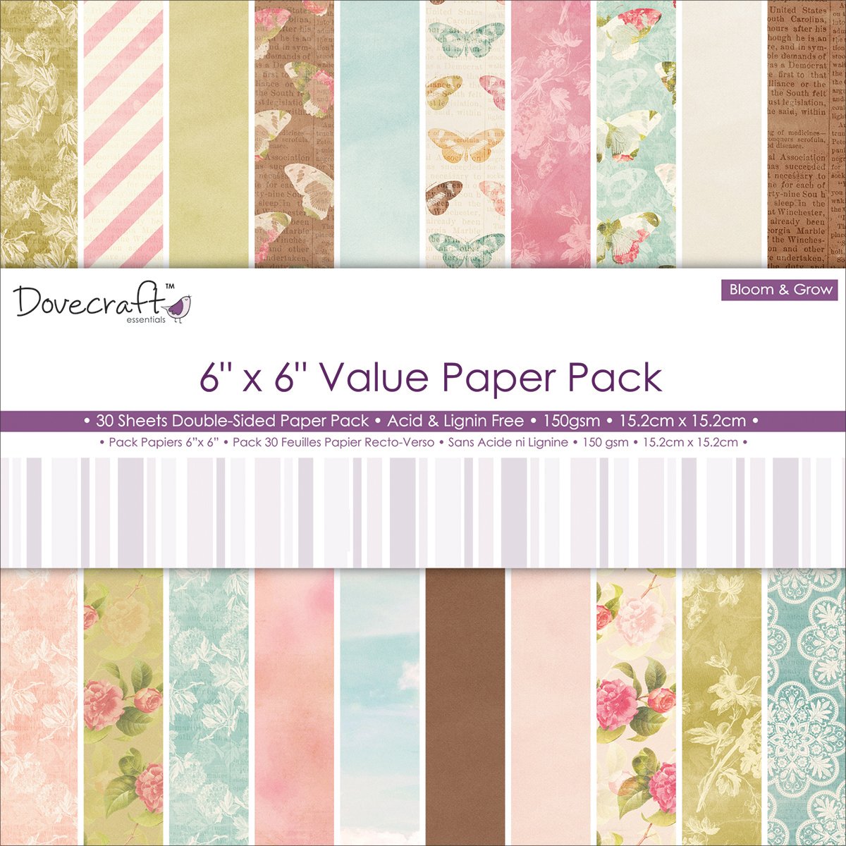 Dovecraft Essentials - Bloom & Grow Value Paper Pack 6"x6"