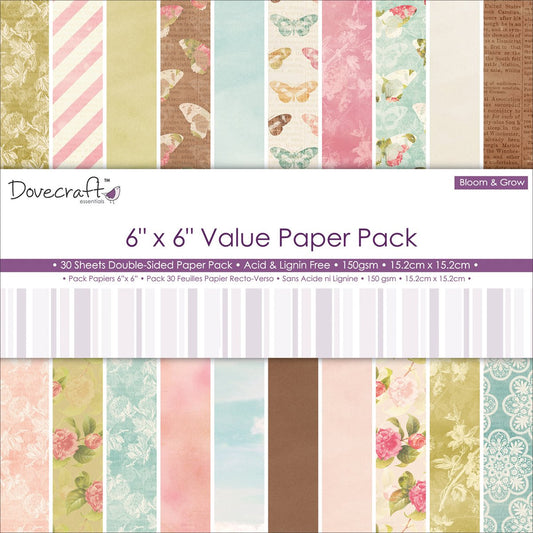 Dovecraft Essentials - Bloom & Grow Value Paper Pack 6"x6"