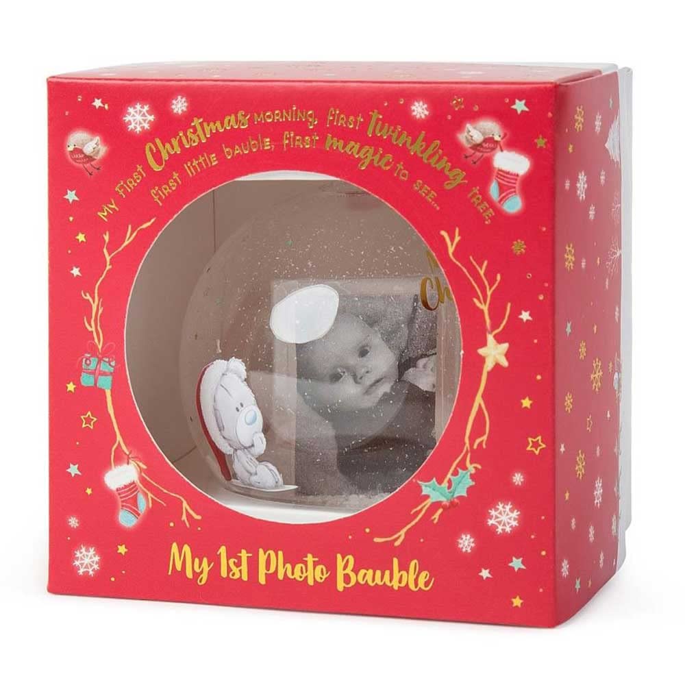 Me To You Bear My First Christmas Baby Christmas Tree Bauble with Photo,XGT92005, Blue,gold,grey,red