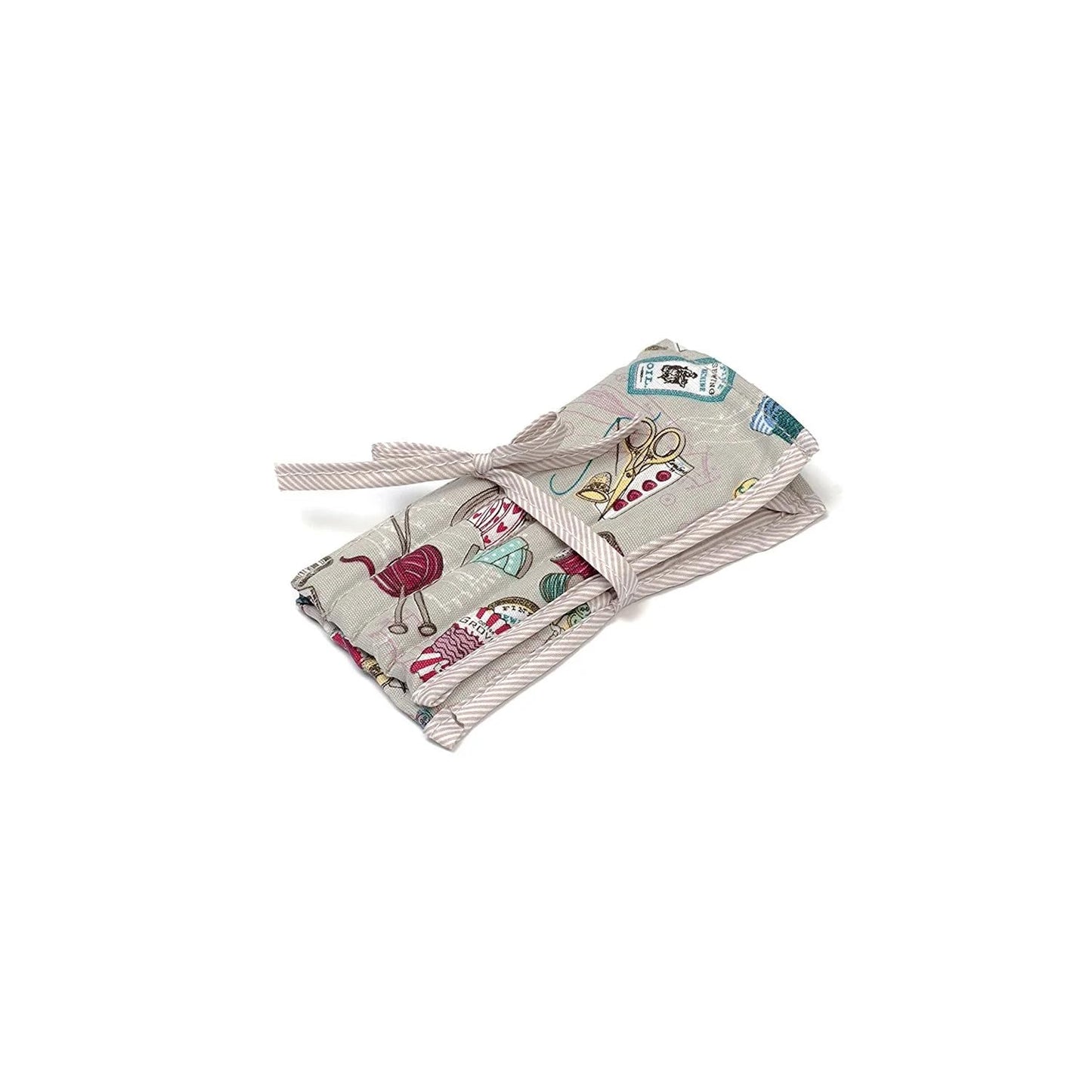 Hobby Gift Filled Crochet Hook Roll Tie Case in a Multi-colour Groves Notions Pattern Fabric (18 x 18.5 x 1cm)