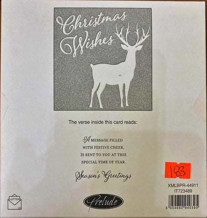 BOX OF 10 LUXURY CHRISTMAS CARDS 'CHRISTMAS WISHES' SILVER GLITTER RAINDEER STAG
