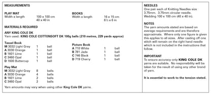 King Cole Baby Knitting Pattern Double Knit Baby Sensory Play Blanket and Tassel Books (6011)
