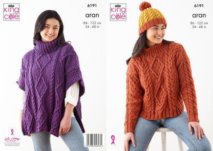 King Cole Women's Knitting Pattern, Double Knit Cape, Sweater and Hat (6191), 34” – 48” (86cm – 122cm)
