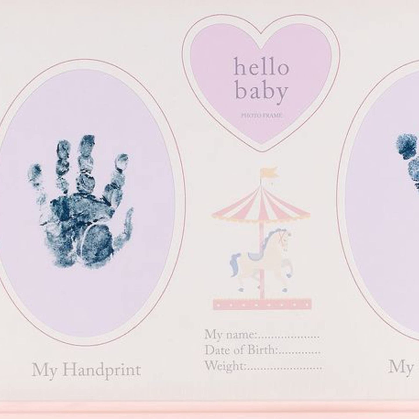 Baby Hand/Footprint Photo Frame Keepsake with Ink Pad - Pink Carousel
