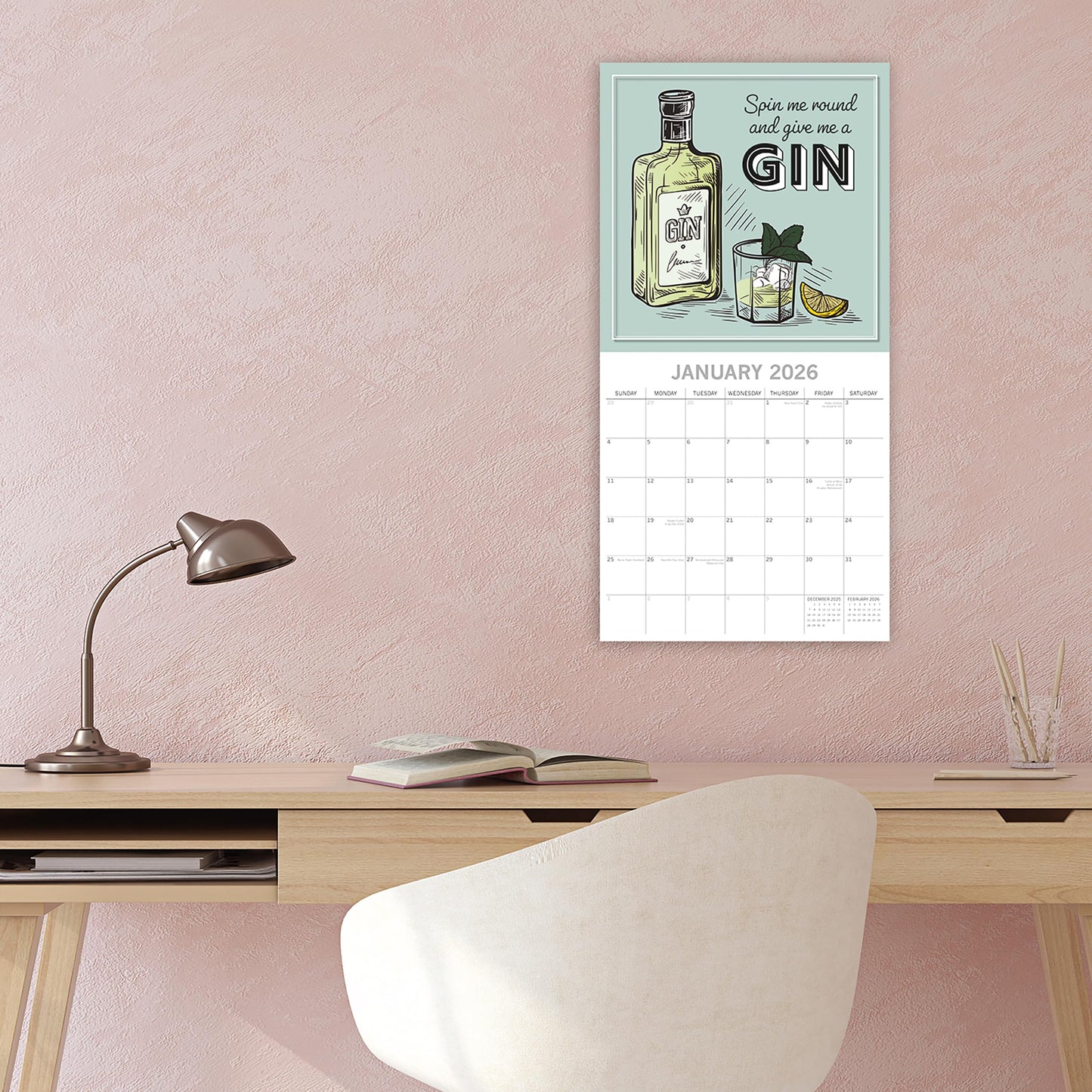 The Gifted Stationery Monthly Wall Calendar - Gin