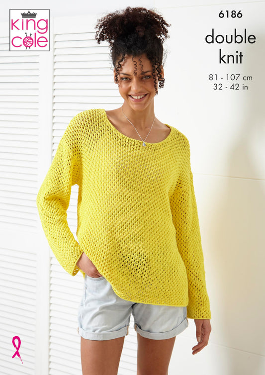 King Cole Women’s Knitting Pattern Double Knit Sweater and Tank Top (6186), 32” – 42” (81cm – 107cm) Bust