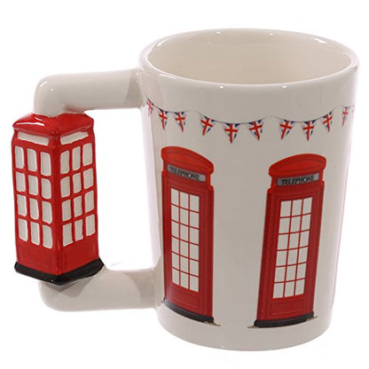 Puckator London Icons Red Telephone Box Ceramic Shaped Handle Tea Coffee Mug - Funny Home Accessories - Cute Gifts for Girlfriend - Large Mugs for Men Women Hot Drinks Cups Presents Secret Santa Gift