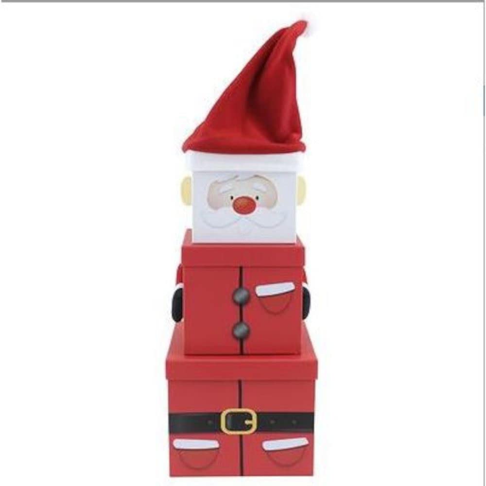 Santa Plush Christmas Large Stackable Gift Boxes - Pack of 3