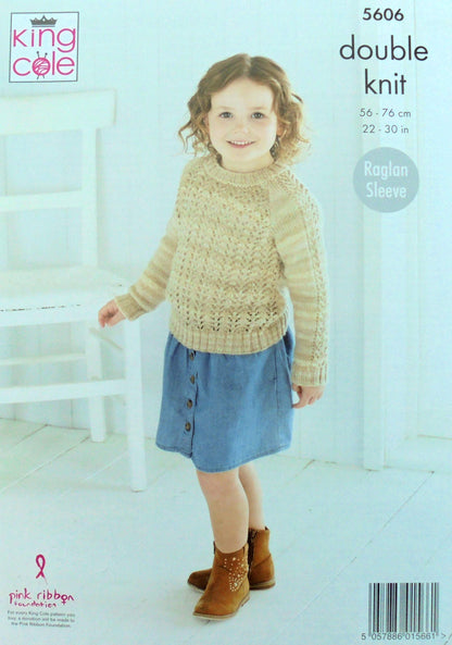 Girls Knitting Pattern Lacy Jumper and Cardigan in Island Beaches DK 5606 King Cole