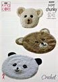 King Cole 9099 Crochet Pattern Teddy and Panda Rugs and Cushion in Tufty Super Chunky