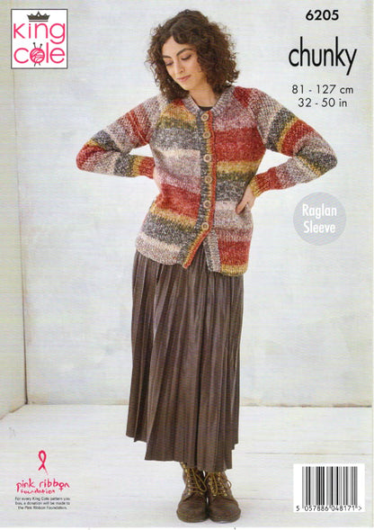 King Cole Ladies Knitting Pattern Womans Chunky Sweater & Cardigan (6205)
