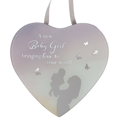 Reflections Mirror Glass Hanging Heart Plaque Gift – A new Baby Girl, bringing love to the world