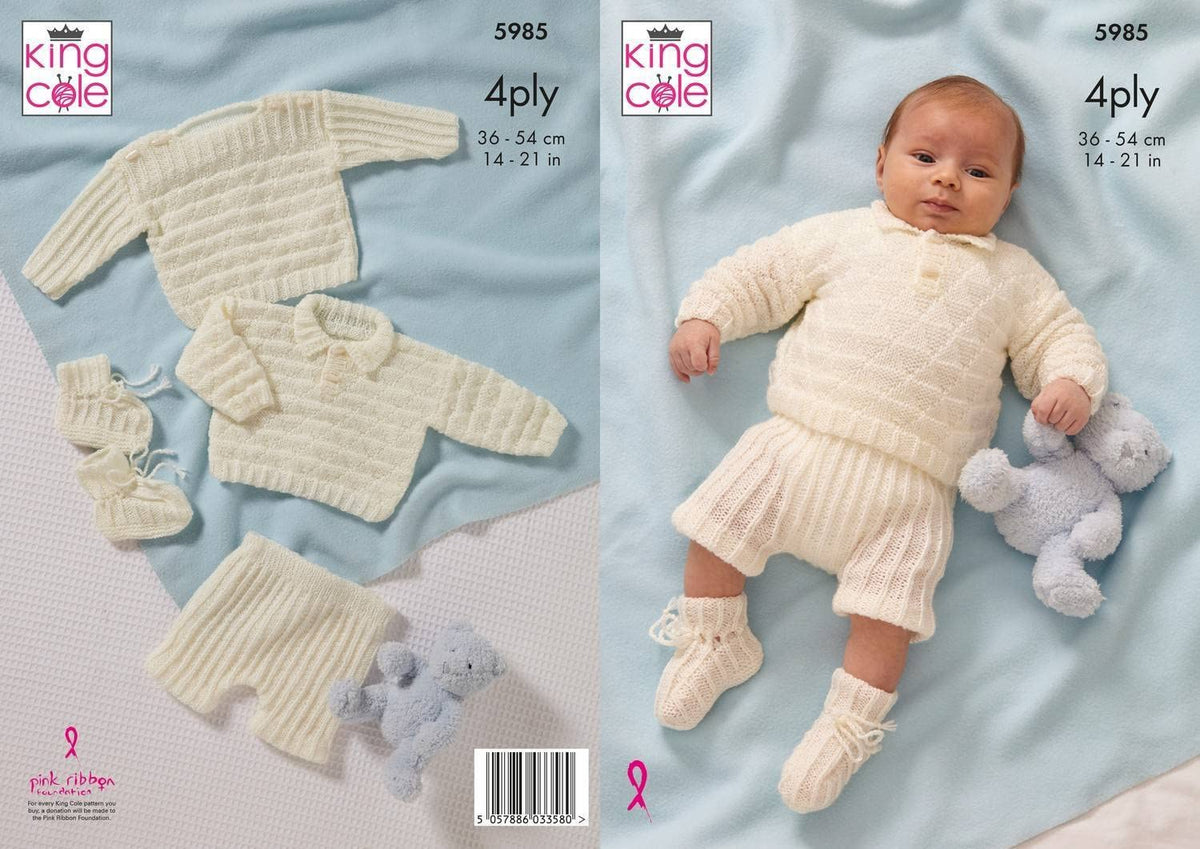 Sweaters, Pants and Bootees in King Cole Cherished 4 Ply (5985)