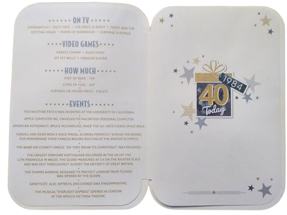 Prelude 40 Today Born In 1984. 40th Birthday Card For Male. Size 23x15 cm (9x6 Inches), White