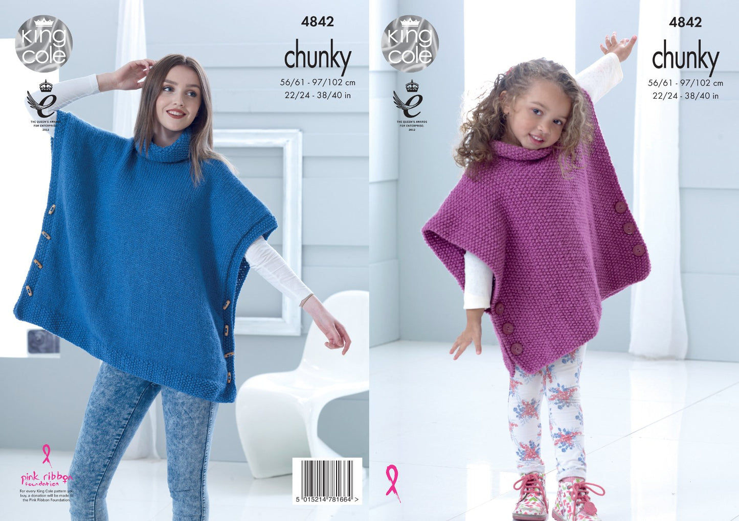 King Cole 4842 Knitting Pattern Childs & Adult Poncho in Big Value Chunky