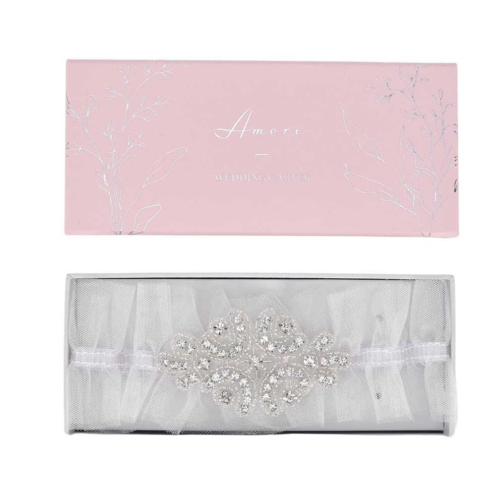 Amore Wedding Bridal Garter with Diamante Crystals in Gift Box