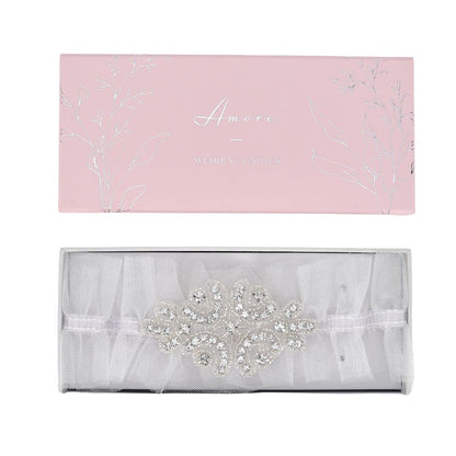 Amore Wedding Bridal Garter with Diamante Crystals in Gift Box