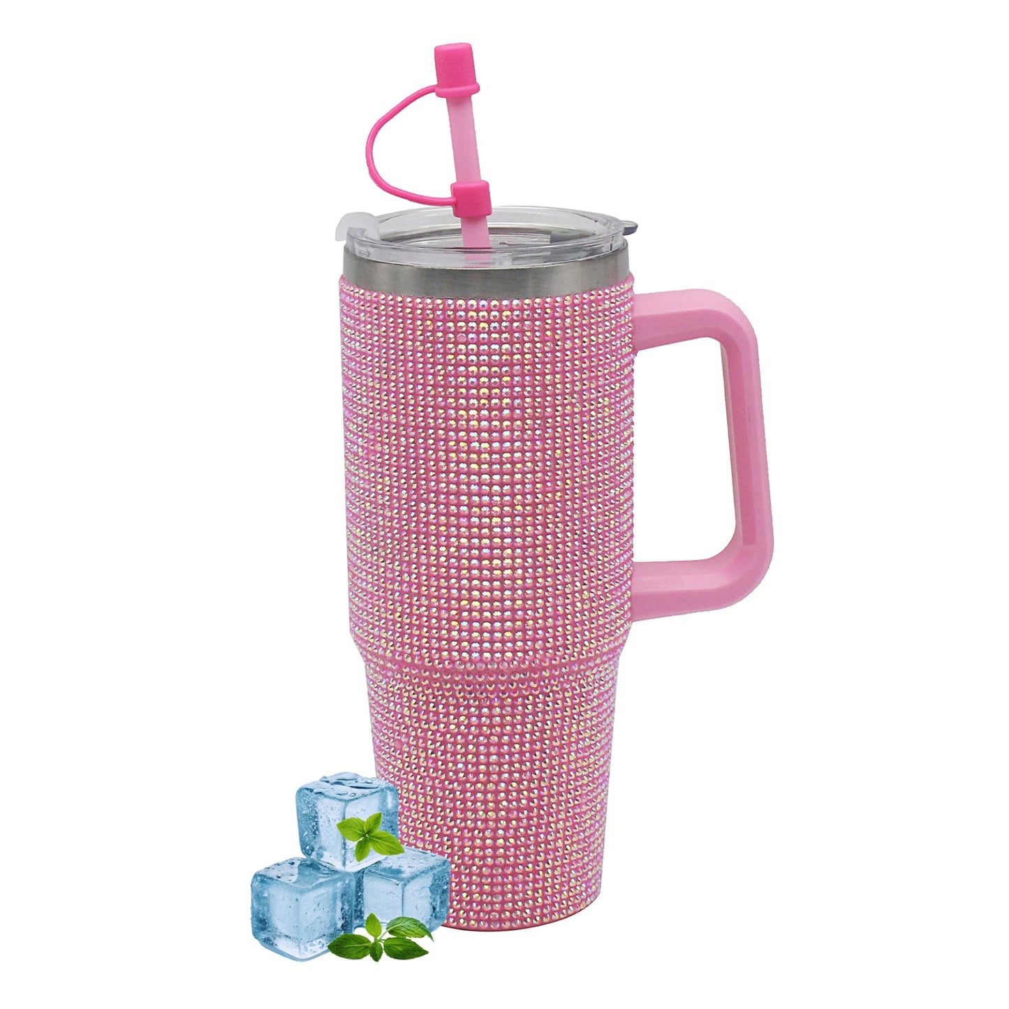 Lesser & Pavey Thirsteez Pink Diamante Drinks Cup for Hot Or Cold Drinks | Large Thermal Travel Mug with Lid & Straw for Office, Gym, Home Or Travel | Insulated Tumbler Coffee Cups for Daily Use