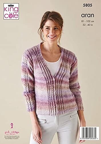 King Cole Acorn Aran Knitting Pattern - 5805 Sweater, Cardigan & Hat