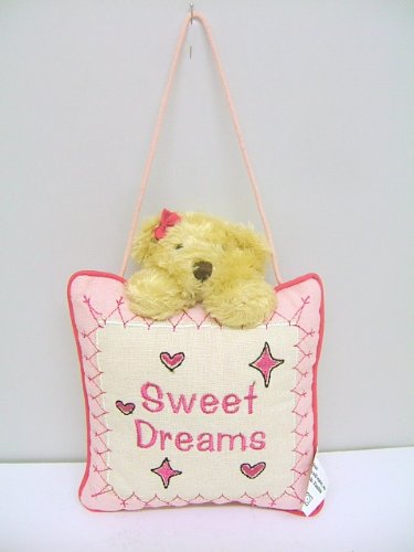 Baby Girl Sweet Dreams Pink Country Cushion Bear Nursery Hanger