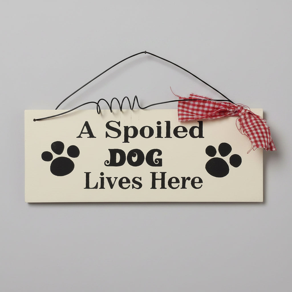 Small Wooden Sign Decoration with Red Gingham Ribbon and Wire