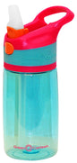 Green Canteen Single Wall Tritan Plastic Aqua Bottle with Pink/Aqua Push Button Flip Cap with Orange Accents