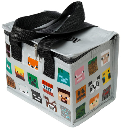 Puckator Cool Lunch Bag With Minecraft Faces Design Made Out Of Recycled Plastic Bottles - Insulated Lunch Bag for Women Men Children - Lunch Box Bag For Work & School - Beach Picnic Accessories