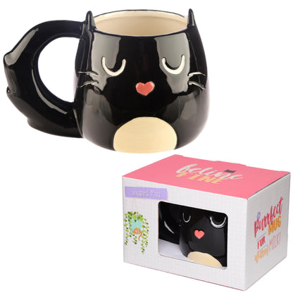 Puckator Feline Fine Black Cat Shaped Tea Coffee Mug - Funny Home Accessories - Cute Gifts for Girlfriend - Large Mugs for Men Women Hot Drinks - Cute Cups Presents - Secret Santa Gift - Cup Set