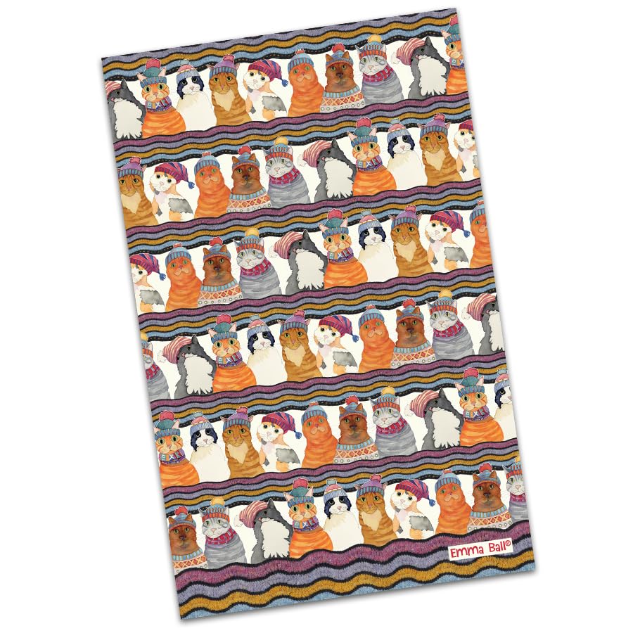 Emma Ball Cats in Hats Tea Towel 100% Cotton Made In the UK
