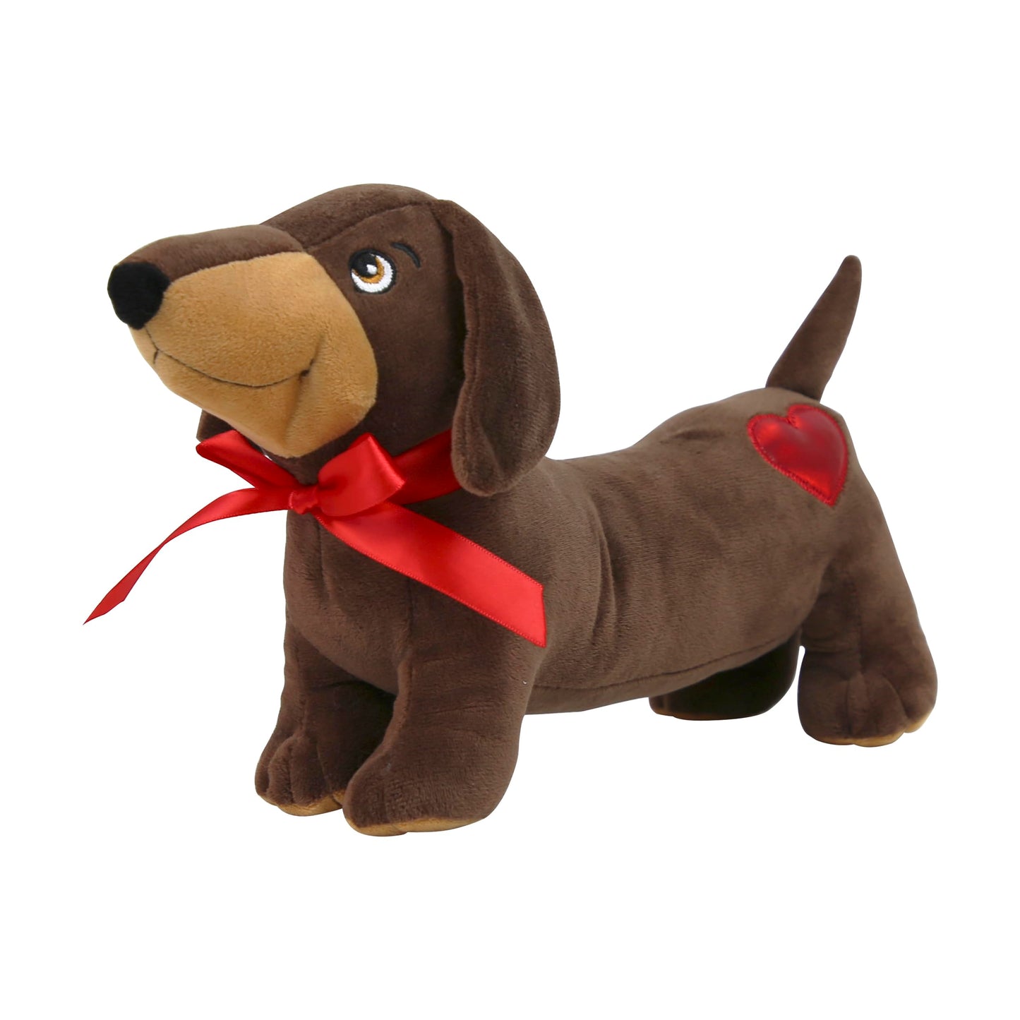Eurowrap Valentine’s Day Sausage Dog Plush – Cute Brown Dachshund Teddy with Red Bow & Heart Detail – Soft Cuddly Toy Gift for Loved Ones, Anniversaries & Romantic Occasions