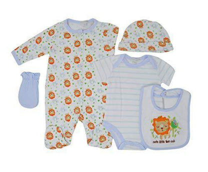 Unisex Baby Boys Girls 5 pcs Gift Set Bodyvest Babygrow Hat Mittens and Bib Sleepsuit Newborn-3-6 mths (3-6 Months, Colour 1)