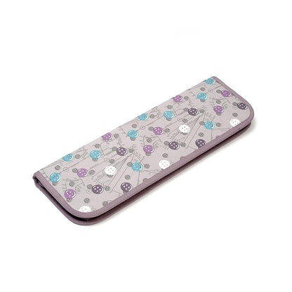 Hobby Gift Filled Knitting Pin Case in a Purple & Aqua Buttons Pattern on Grey (13 x 40 x 4cm)