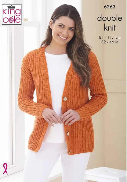 King Cole Ladies Double Knitting Pattern Womens Dropped Shoulder & Raglan Cardigan (6263)